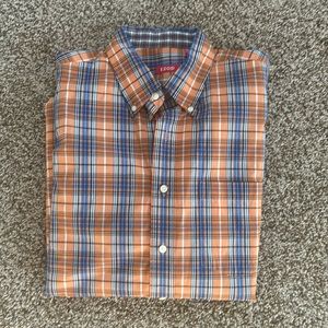 Izod Mens Medium Plaid (orange/blue/white) Long Sleeve Oxford Shirt